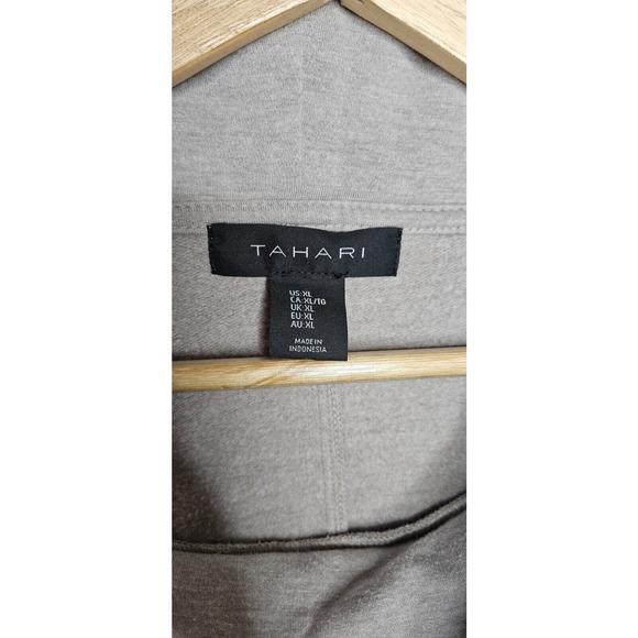 Tahari Womens Sweater Top XL Taupe Cowl Neck Fleece Stretch Batwing Soft Shirt - Picture 4 of 8